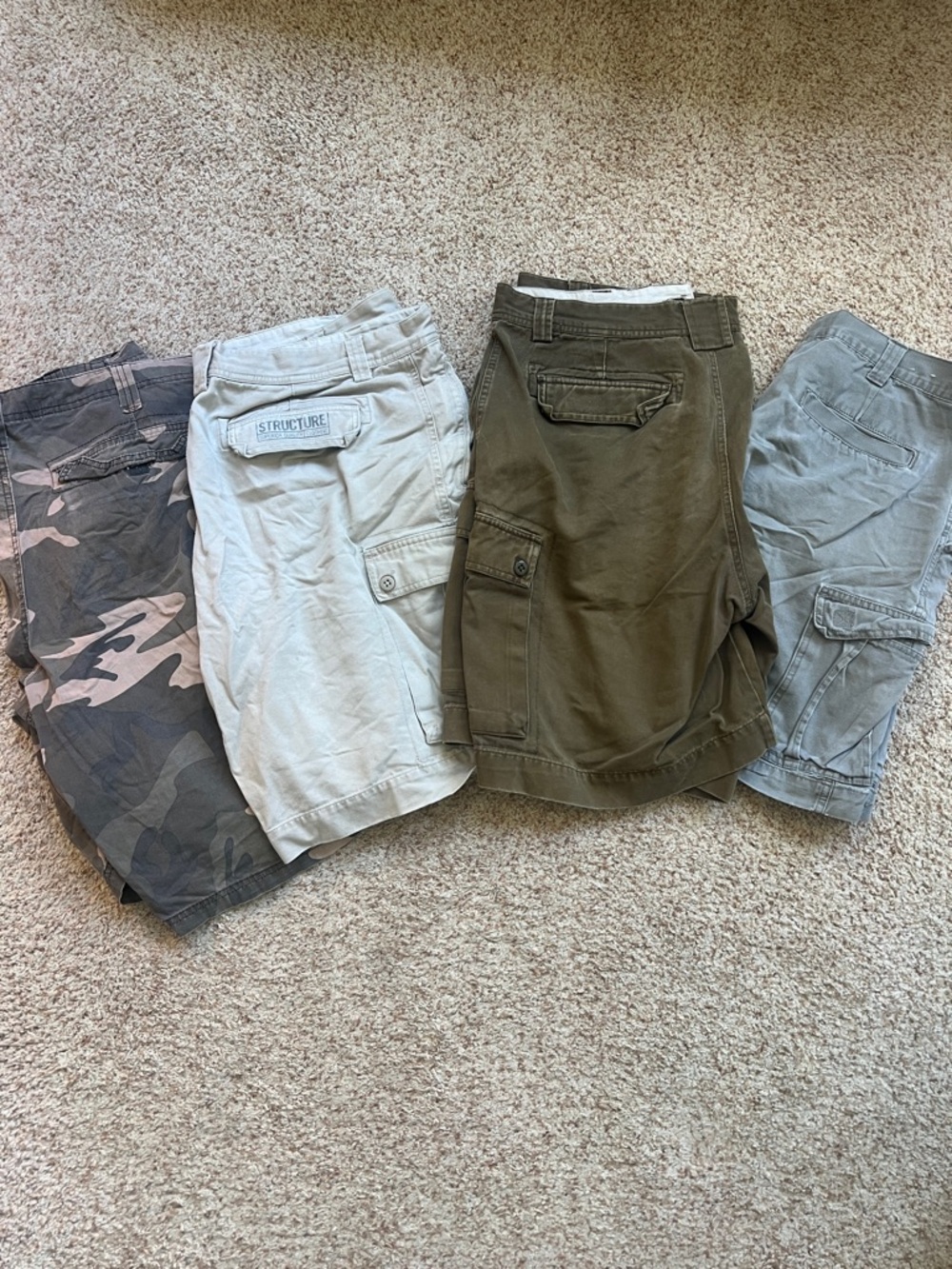 Men’s 100% Cotton Cargo Shorts – Olive, Light Gray, Camouflage, Stone